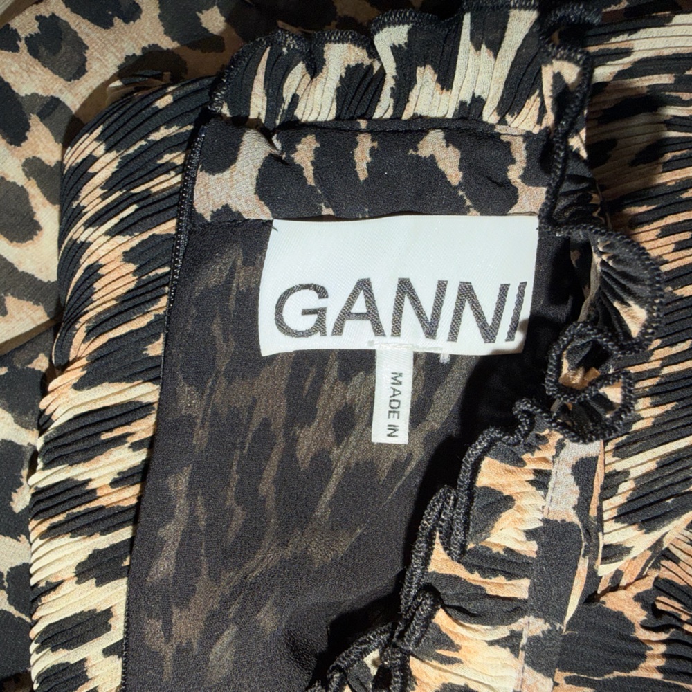 Ganni Leopard Pleated Georgette Dress - Picture 7 of 13